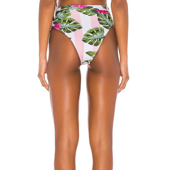 Lovers & Friends Pink Green Palm Stripe Waist Tie Bikini Bottoms size Medium EUC - Picture 4 of 11